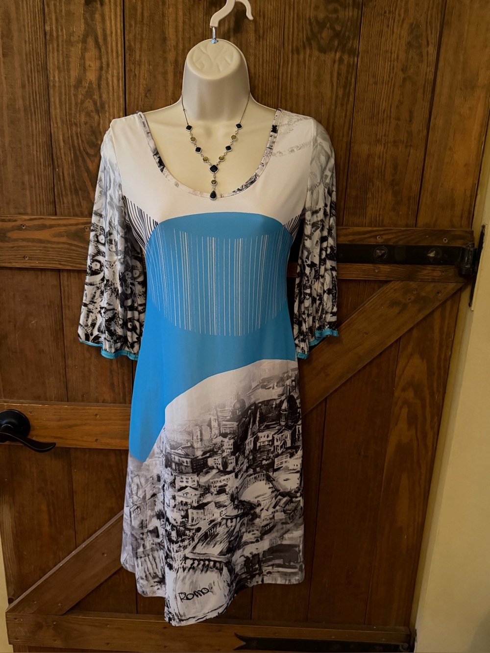 Save The Queen Blue, White and Black Mixed-Print Scoop Neck Tunic